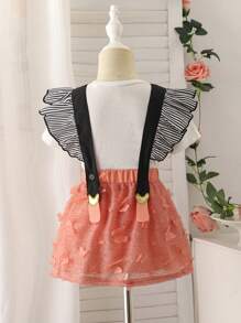 SHEIN Young Girl Cute And Fun 3D Butterfly And Big Lace Border Suspender Skirt, Mini Skirt - Pink - View 5