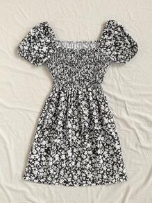 Soleia Sommerkleid für Damen im Urlaubsstil mit Ditsy Blumendruck für Lässig - Schwarz - Übersicht 2