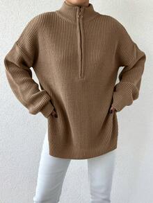 EURMUSE Của phụ nữ Nguyên chất Màu sắc Lầy lội Khe nứt bên Giải trí Áo len - Lạc đà - Xem 4