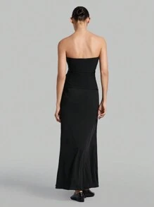 Ontre 女款百褶無肩帶上衣 - 黑色 - 查看 2