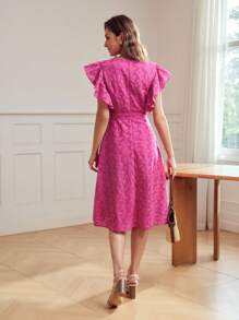 MOTF Classy VÁY CÓ DÂY TAY FLUTTER SOLID SCIFFY - Màu Hồng Tươi - Xem 5