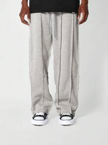 SUMWON Premium Athletic Sweatpants Performance Wide Leg Training Bottoms Vertical Line Design Relaxed Fit Elastic Drawstring Waistband Athleisure Sports Activewear Winter - Grey - View 2