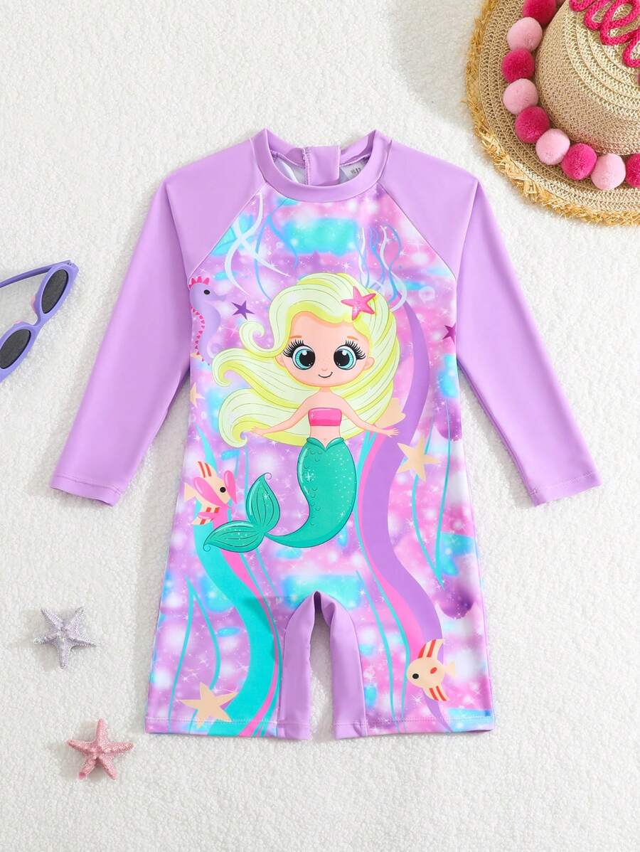 Young Girls Simple Printed One-Piece Swimsuit Summer Holiday - Multicolor - View 1