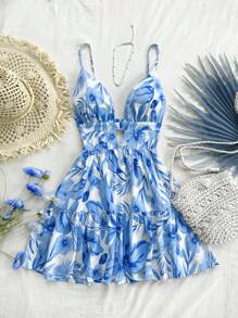 Soleia Váy chữ A nơ hồng WYWH dành cho nữ đi nghỉ mát có viền bèo nhún, váy mùa hè, quần áo mùa xuân - Xanh và trắng - Xem 3