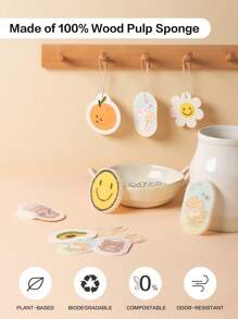 SHEIN Basic living Cartoon Printed Wood Pulp Kitchen Cleaning Cloth