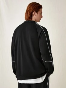 Manfinity VCAY Men's Fashionable Knitted Reflective English Letter Print Zipper Up Long Sleeve Casual Sweatshirt, For Fall Winter - Black - View 2