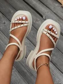 Women's Thick Platform Wedge Heel Sandals, New Summer Style, Beige Tangelo-Colored Beach Sandals, Versatile Women's Roman Slippers - Beige - View 5