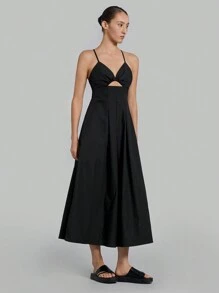 Ontre Ladies' Hollow Out Long Cotton Dress - Black - View 4