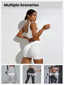 Easithlete Summer Solid Color Seamless Casual Sports ShortsWomen Sweat Short, Gym Short, Biker Short - White - View 8