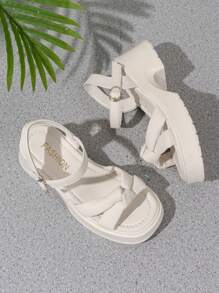 Women's 2024 Summer New Fashion Chunky Heel Versatile Korean Soft Thick Sole Comfortable Beige Sandals