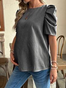 SHEIN Maternity Casual Striped Puff Sleeve Shirt