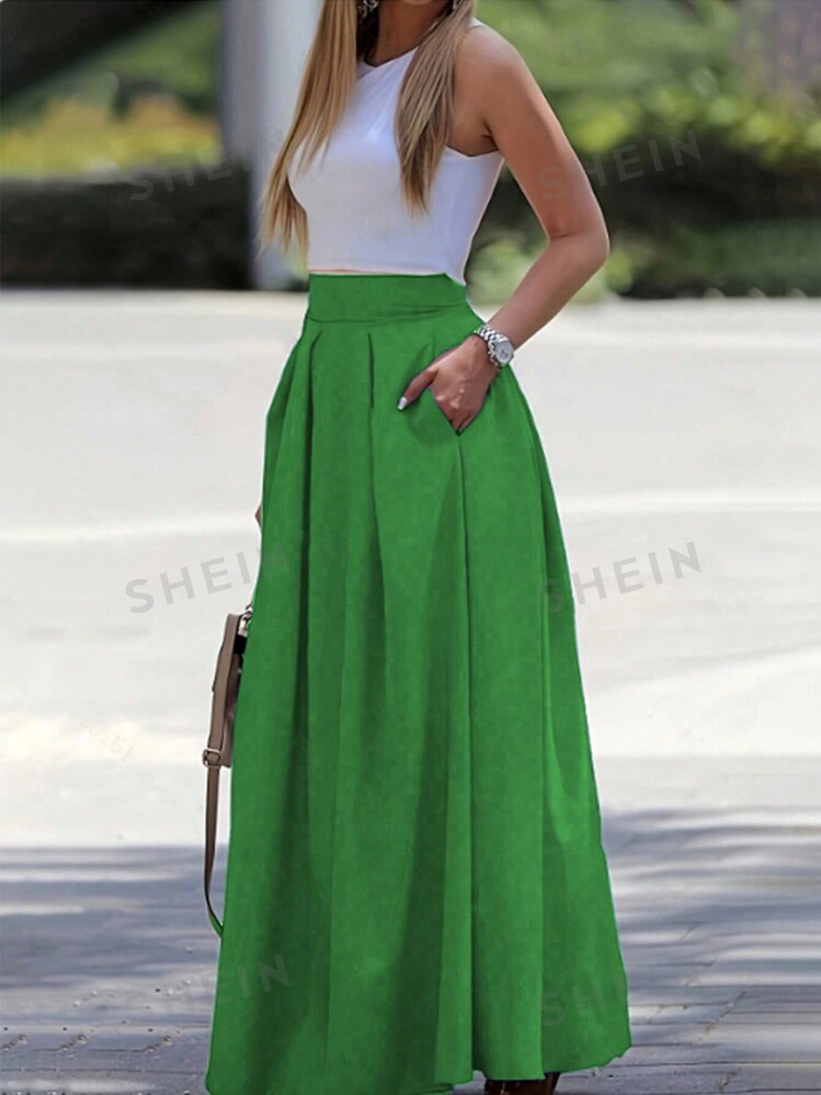 SHEIN Relaxiva Spring Summer Casual Solid Color Long Skirt SHEIN UK