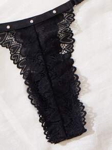 SHEIN Bộ đồ lót hình tam giác và áo ngực có dây buộc màu trơn dành cho nữ - màu đen - Xem 4