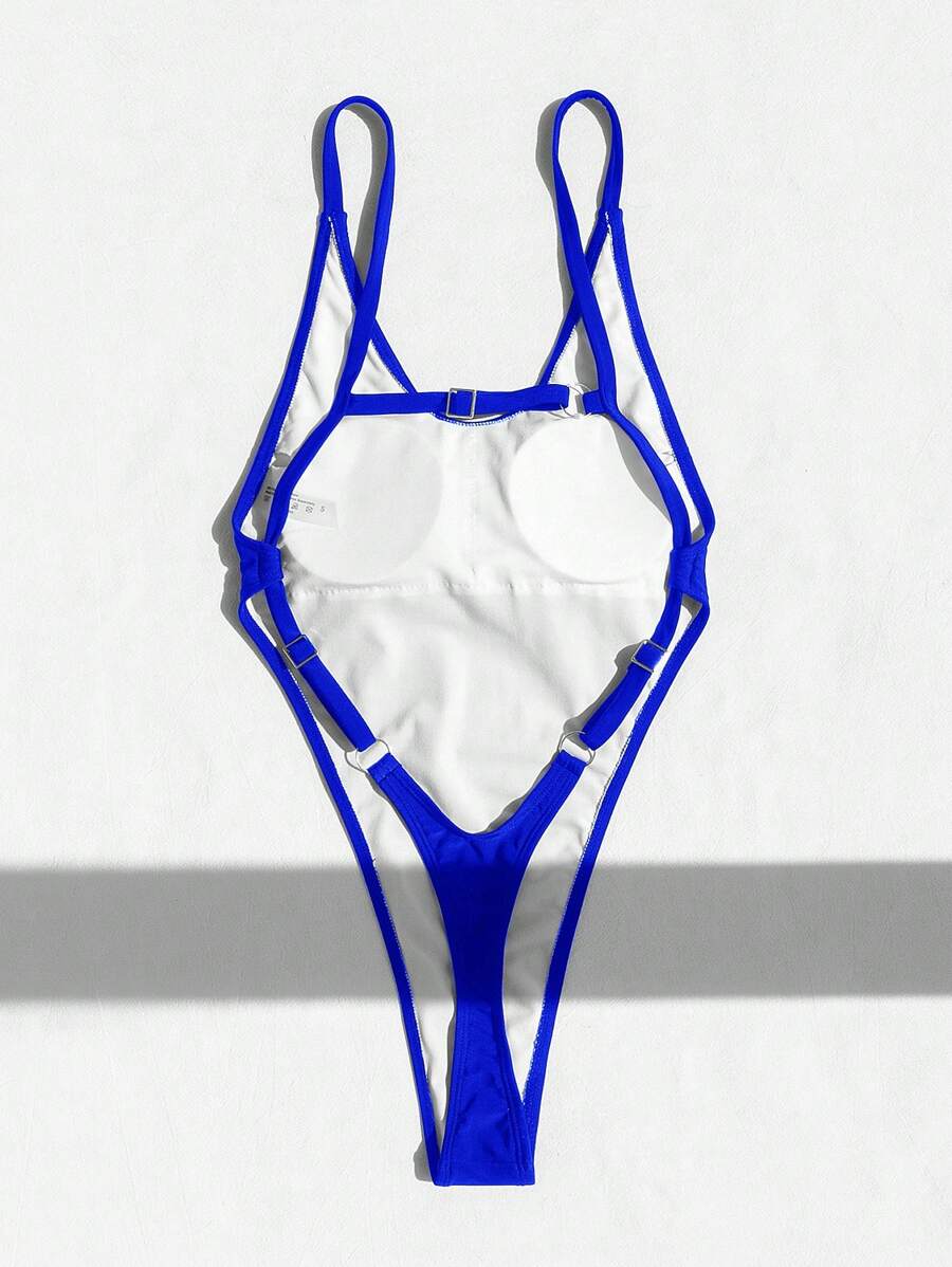 Swim SXY 女士纯色露背连体泳衣,适合海滩度假夏季 - 寶藍色 - 查看 1