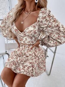 SHEIN Clasi Camisa de manga larga estampada y falda en capas, conjunto de 2 piezas - Rosa - Ver 4