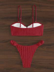 SHEIN Swim Women's Solid Color Bandeau Bikini Set With Straps For Summer Beach - Red - View 2