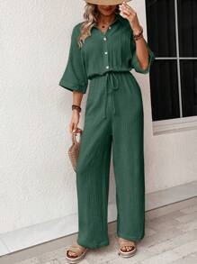 SHEIN VCAY Ladies' Plain Simple Jumpsuit For Daily Wear - Dark Green - View 6