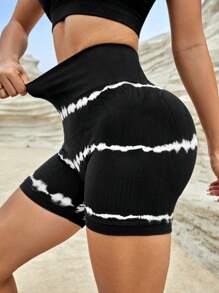 Seamluxe SHEIN Sport Shorts sportivi da donna con vita larga a effetto tie-dye, pantaloncini da palestra, pantaloncini da biker