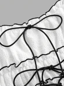 SHEIN MOD Summer Color Block Bow Knot Tank Top & Skirt Set, White, 2pcs,Graduation Suit, White Two Pieces Skirt Set, Work Two Pieces Skirt Set