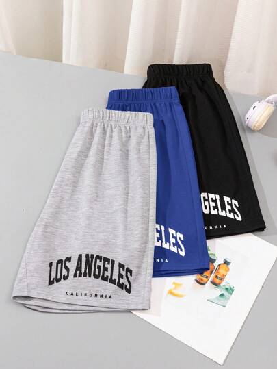 SHEIN 3pcs/Set Teen Boy Casual Knit Printed Athletic Shorts, Spring/Summer
