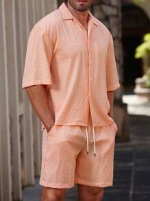 Manfinity RSRT Men's Casual Short Sleeve Shirt And Shorts Set, Simple Style - Orange - View 3