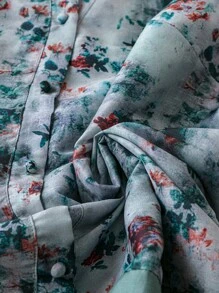 SHEIN LUNE Plus Size Tie-Dye Vacation & Casual Shirt With Notch Neckline, Linen-Like Fabric