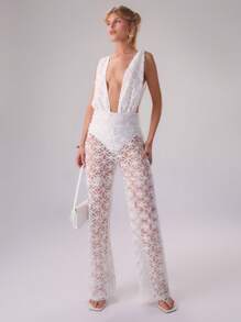 MUSERA Mono de gasa floral con escote bajo, elegante estilo bohemio para el verano y vacaciones