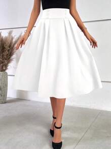 SHEIN MOD Váy thường ngày nhiều nút màu trơn đơn giản cho nữ - trắng - Xem 3