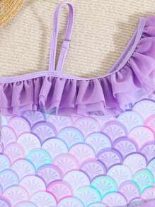 小女孩简约印花连体泳衣和裙子 - 彩色 - 查看 4