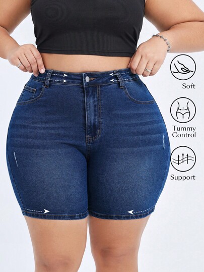 Flexra Große Größen Denim Shorts mit Stretch-Strick, sexy Radlerhose