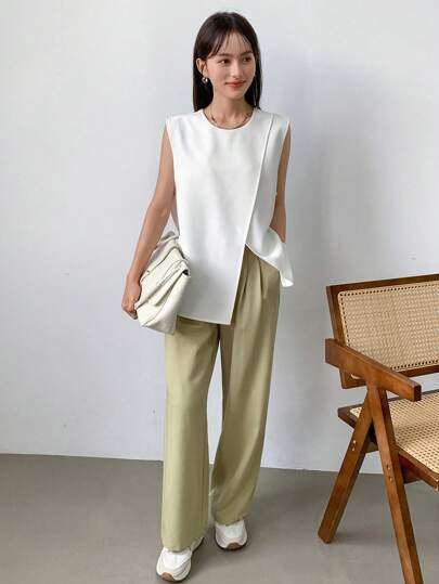 FRIFUL Women's Fashionable Solid Color Sleeveless Casual Tank Top