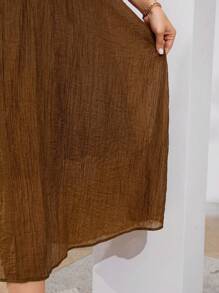 Mulvari Plus Size Women's Solid Color Simple Daily Short Sleeve Dress, Perfect For Beach/Casual/Vacation/Evening Or Any Other Formal Occasions - Brown - View 6