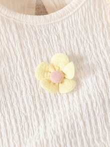 SHEIN Vintaside Kids 嬰兒女夏季休閒花卉裝飾荷葉邊坦克頂配蝴蝶結裝飾長褲套裝 - 杏色 - 查看 3