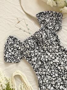 Soleia Sommerkleid für Damen im Urlaubsstil mit Ditsy Blumendruck für Lässig - Schwarz - Übersicht 4