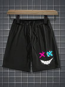 Shorts casuales de ajuste holgado para hombre con estampado y cintura de cordón - Negro - Ver 3