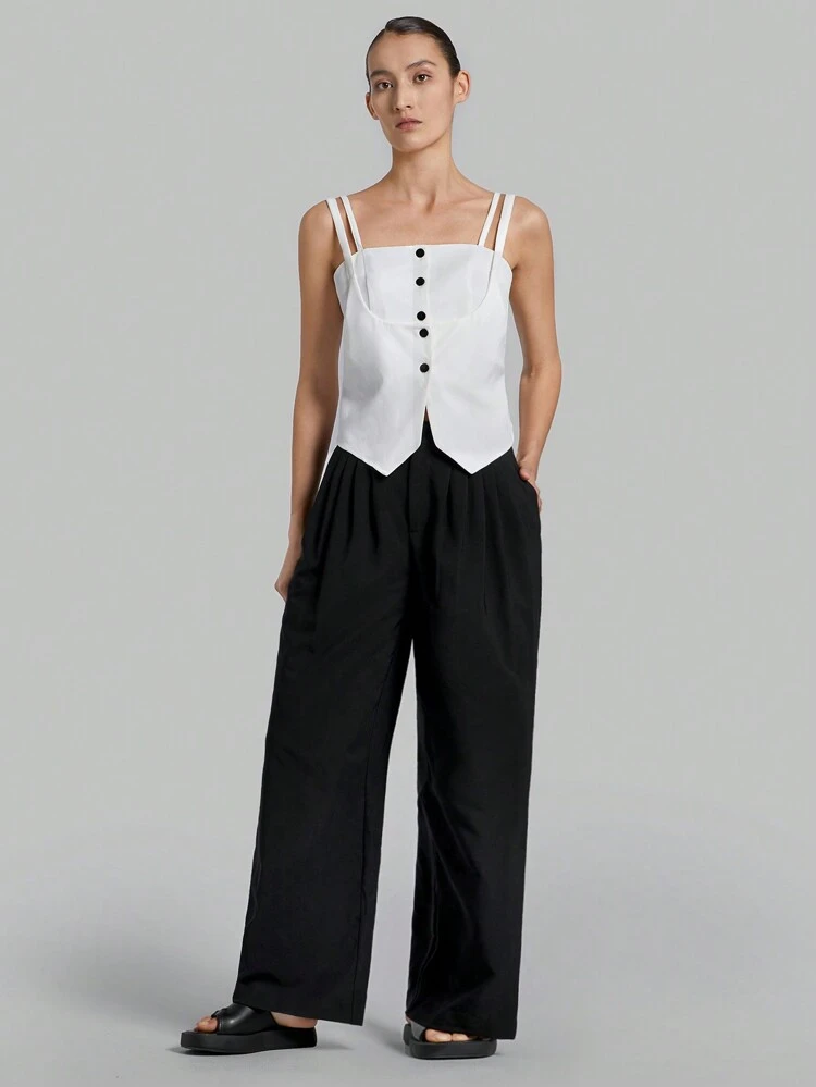 Women's Front Button Sleeveless Camisole Top With Double Shoulder Straps