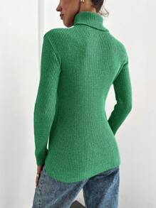 SHEIN Cottnline Turtleneck Ribbed Knit Jumper - Green - View 2