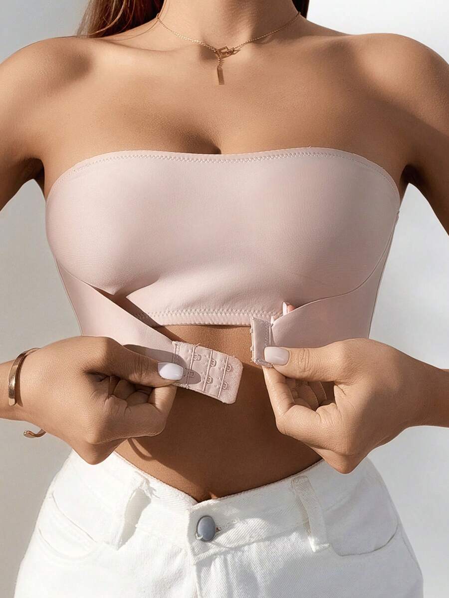 Women's Solid Color Front Buckle Strapless Bra - Pink - View 1