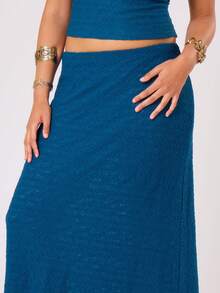 MUSERA Plus Size Textured Low Rise Maxi Skirt For Holiday,Summer, Spring Break, Vacation, Ibiza, Holiday - Navy Blue - View 3