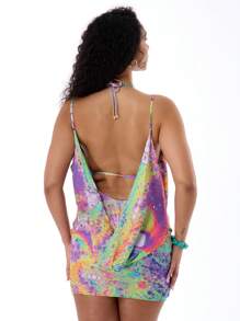MUSERA Vestido mini sexy con escote pronunciado y tirantes, estilo boho ideal para vacaciones de primavera, verano y festivales - Multicolor - Ver 2