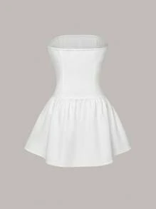 Sweetra 女士夏季高街露肩連身裙 - 白色 - 查看 2