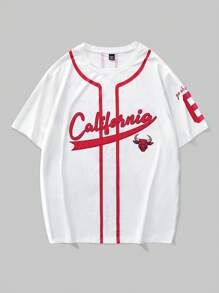 Manfinity LEGND Camiseta de verano informal para hombres de talla grande con estampado gráfico de letra y cabeza de toro, manga corta, cuello redondo, para salir y usar en la calle
