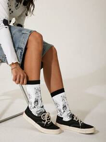 GAWX Artist 女士中筒袜，适合日常生活或休闲穿着、度假 - 彩色 - 查看 2