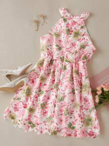 Celure Plus Size Women's Neck Hanging Sleeveless Printed Woven Dress