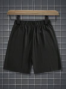 Shorts casuales de ajuste holgado para hombre con estampado y cintura de cordón - Negro - Ver 2