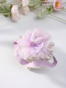 SHEIN Sơ sinh Bé gái Ngọc trai & Sao biển Trang trí Chụp ảnh Váy phồng lưới và Bộ băng đô, Quần áo chụp ảnh, Váy khối màu - Nhiều màu - Xem 3