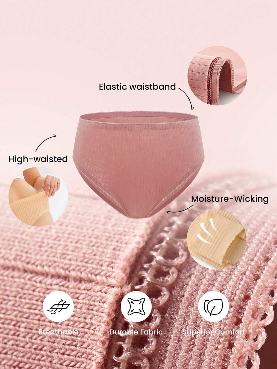 Plus 3-Pack Cotton Mid Waist No-Show Cheeky Women Underwear Panties Set