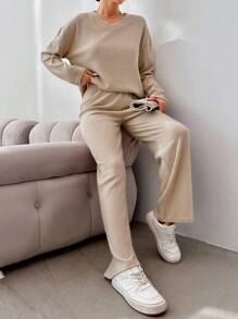 EURMUSE Drop Shoulder Tee & Pants - Beige - View 3