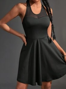 Streetz SHEIN Sport Damen Sport Kleid mit einfarbigem Mesh Kontrast Trägerhalsausschnitt
