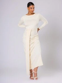 MUSERA Vestido drapeado con pliegues en tallas grandes para una cita, romántico, elegante, de fiesta, para invitada de boda, para carreras